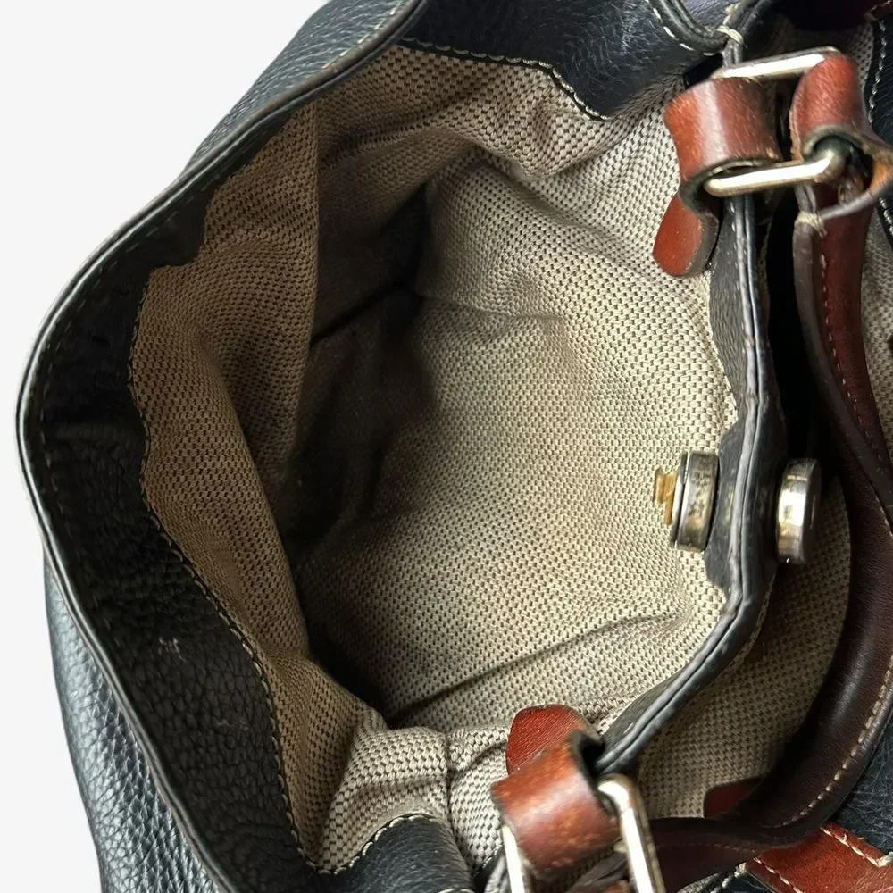 Dooney & Bourke Pebbled Leather Satchel Black Brown Trim